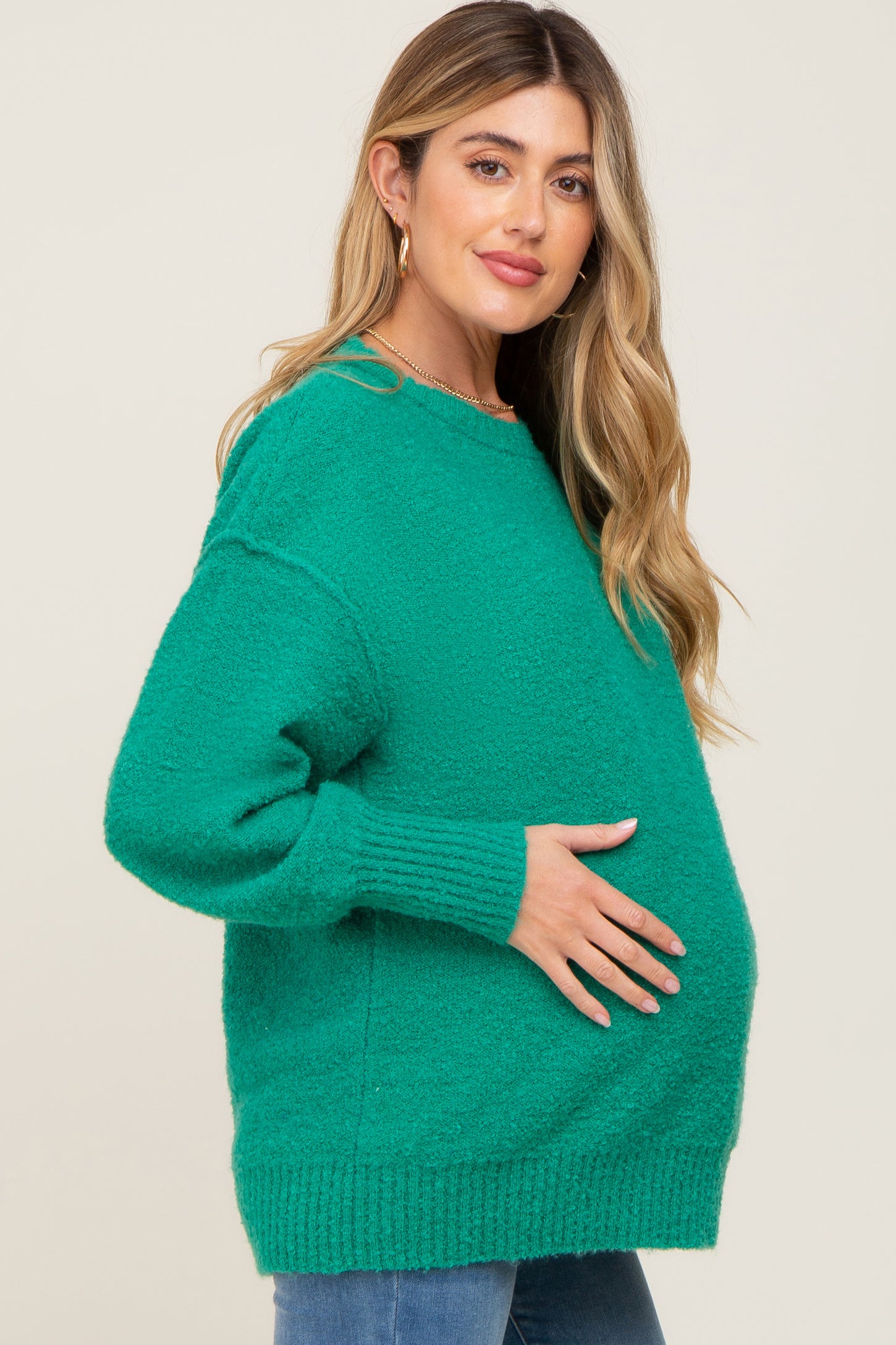 Green Fuzzy Knit Maternity Sweater