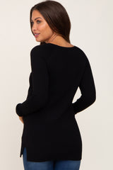 Black Ribbed Knit Side Slit Maternity Sweater