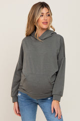 Olive Heathered Hooded Maternity Sweatshirt