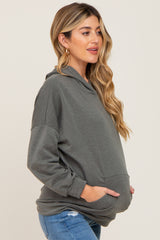 Olive Heathered Hooded Maternity Sweatshirt