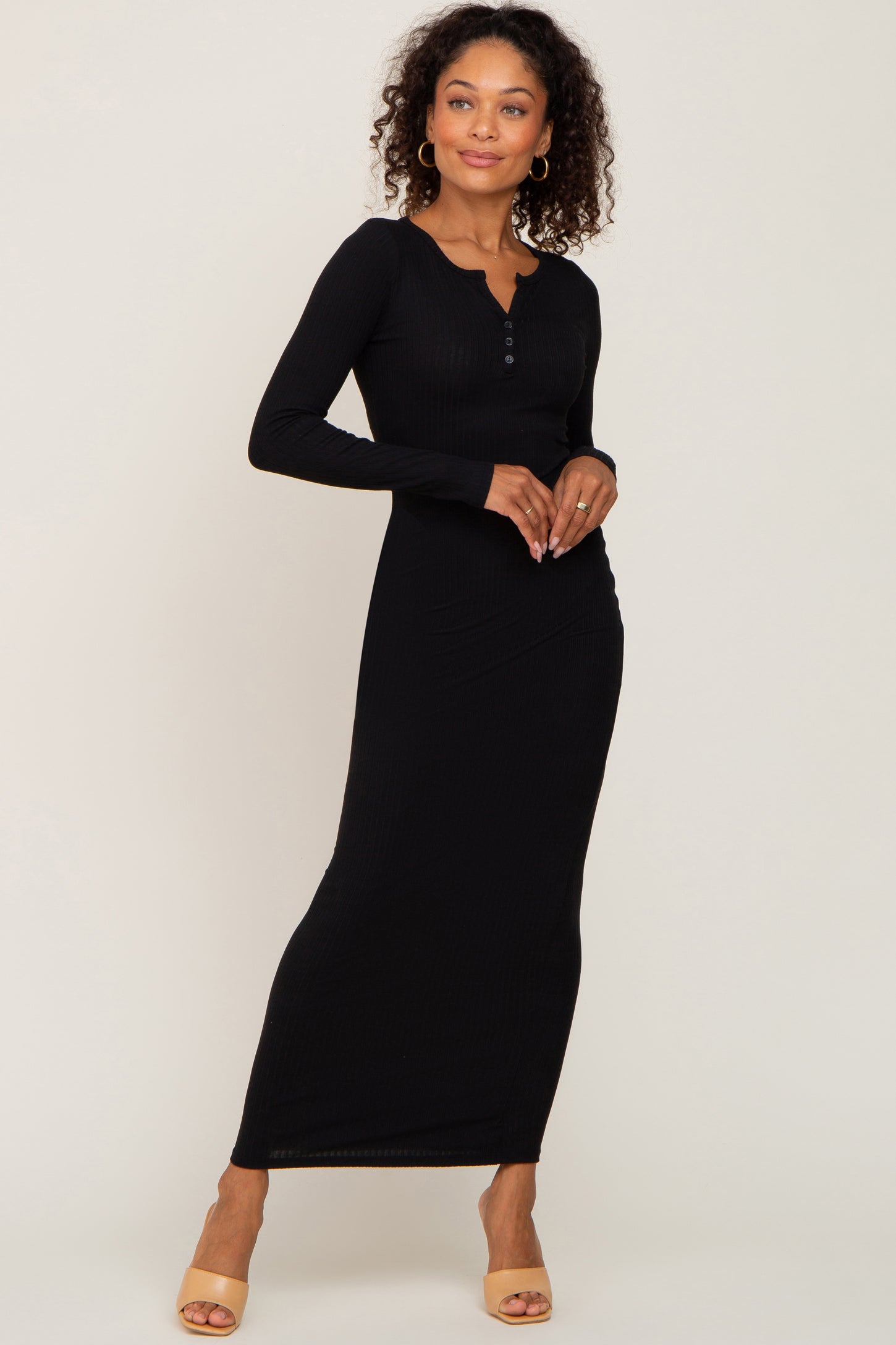 black long sleeve maternity maxi dress Lavinia | Black High-Neck Maternity Maxi Dress With Cape-Sleeve