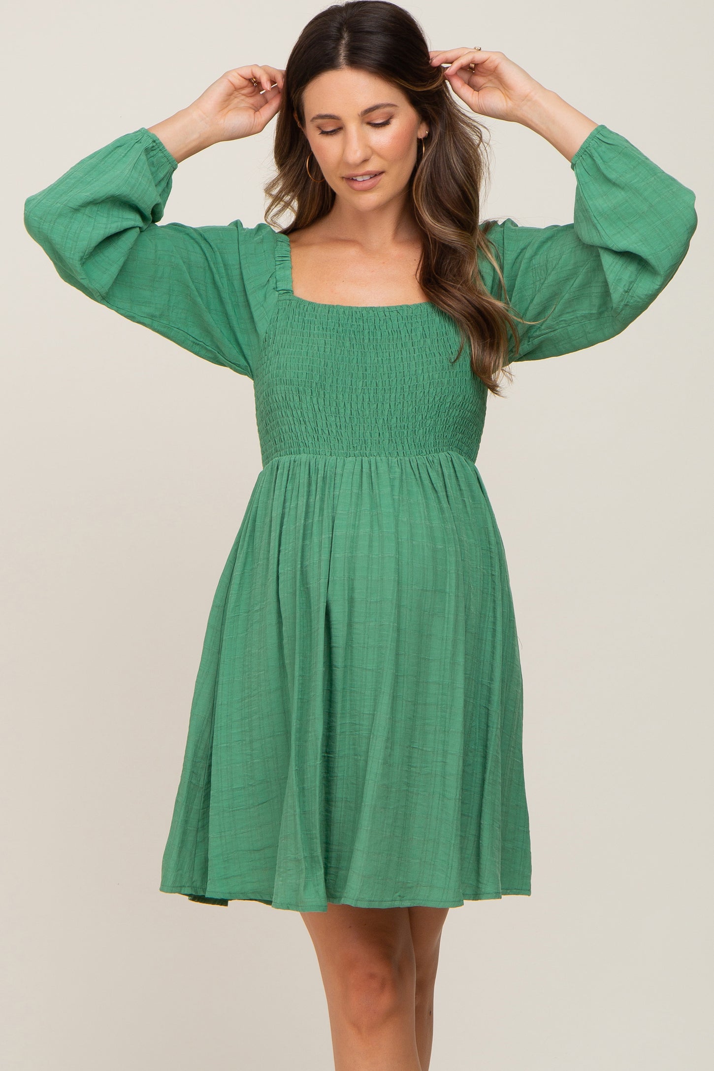green maternity dress long sleeve Pinkblush Green Long Sleeve Maternity Nursing Maxi Dress Large