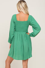 Green Smocked Long Sleeve Dress