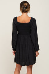 Black Smocked Long Sleeve Dress