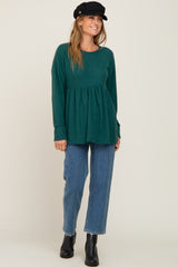 Forest Green Waffle Knit Long Sleeve Top