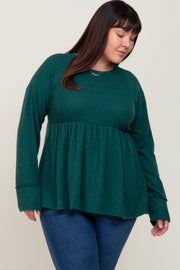 Forest Green Waffle Knit Long Sleeve Plus Top