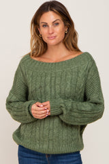 Olive Boat Neck Cable Knit Maternity Sweater