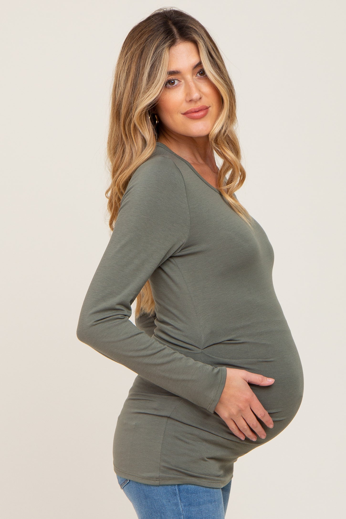 Ofably 100% Cotton Solid Maternity Stylish Long Tops- Light Blue (OMTO023)