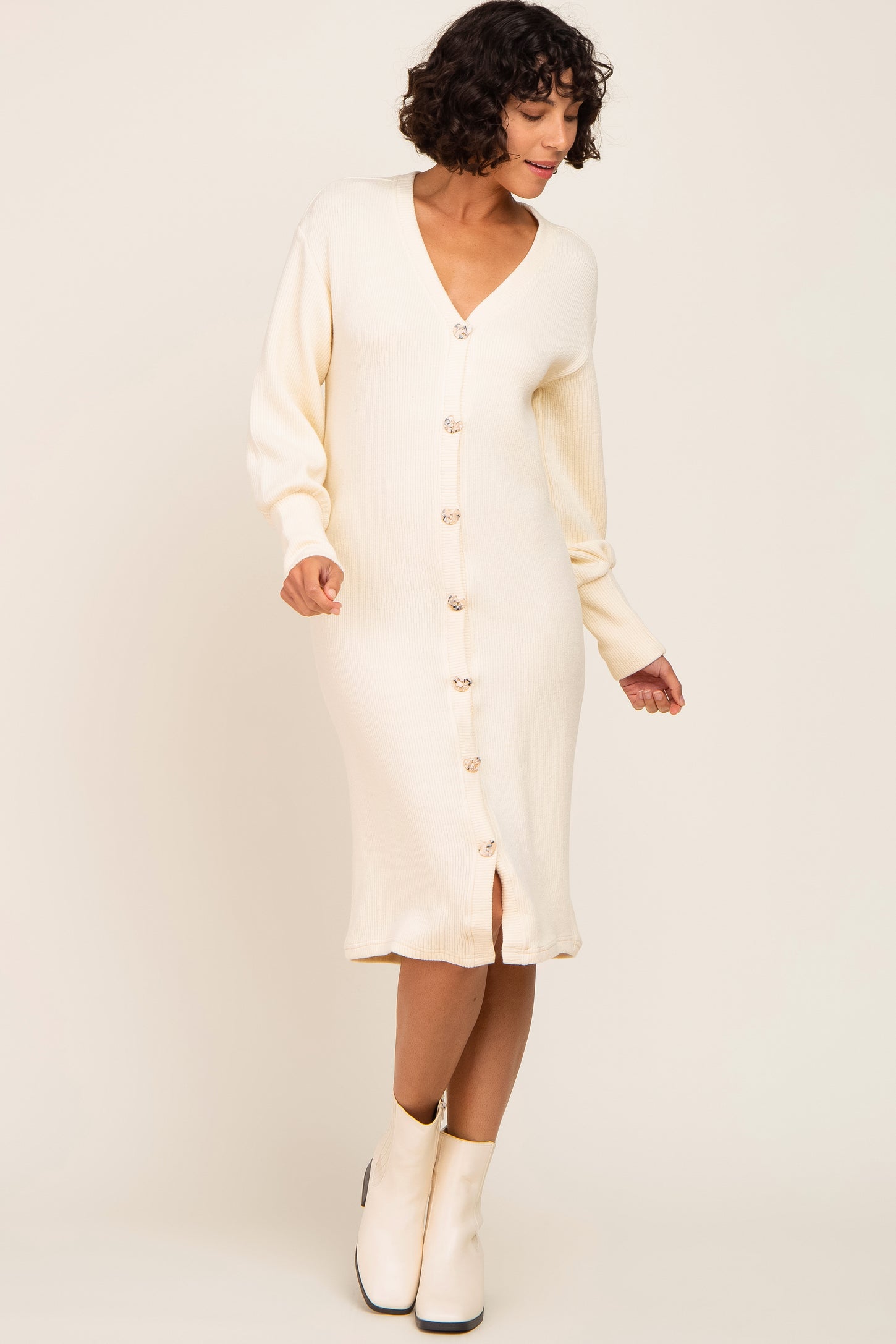 Cream Long Button Down Maternity Cardigan/Dress