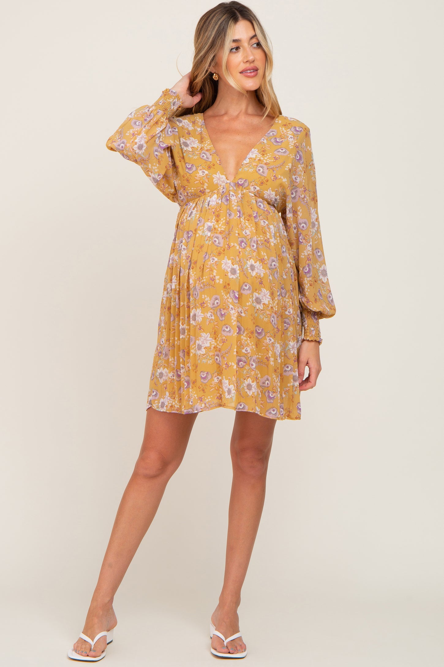 yellow chiffon maternity dress Yellow Tulle Maternity Dress, Low Cut Slit Gown