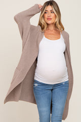 Taupe Pocketed Knit Maternity Cardigan