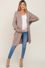 Taupe Pocketed Knit Maternity Cardigan