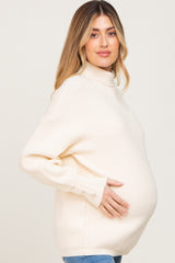 Cream Button Accent Turtleneck Maternity Sweater