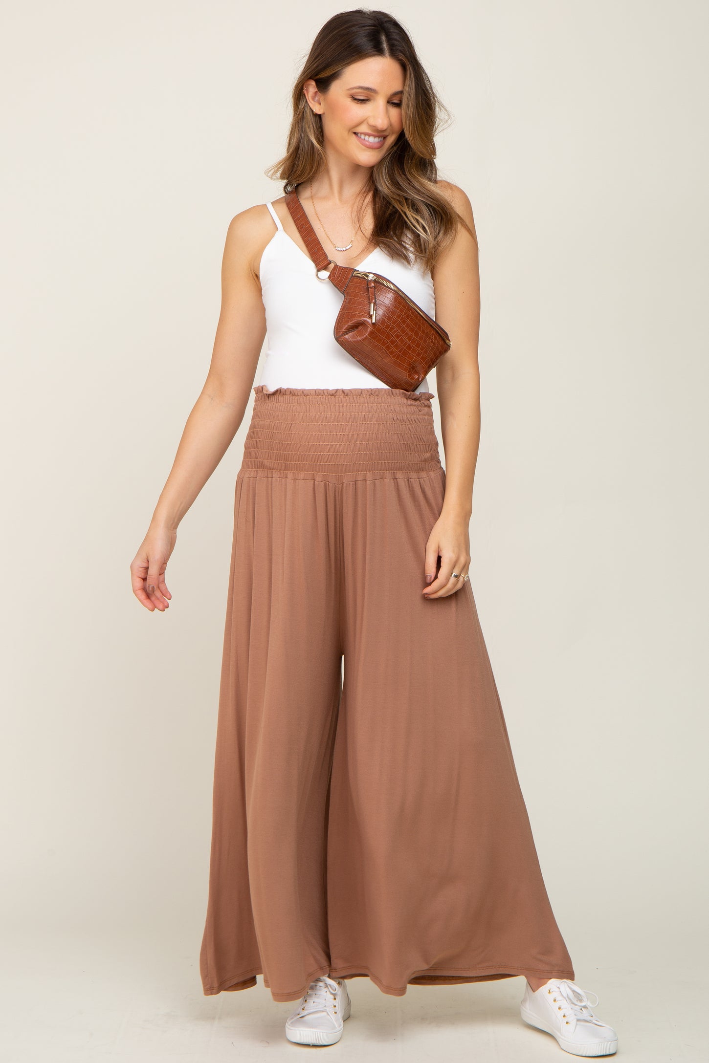 Buy Nuon Tan Brown Wide Leg - Fit Mid Rise Jeans from Westside