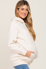 Ivory Fleece Front Pocket Maternity Hoodie