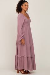 Mauve Smocked Tiered Midi Dress