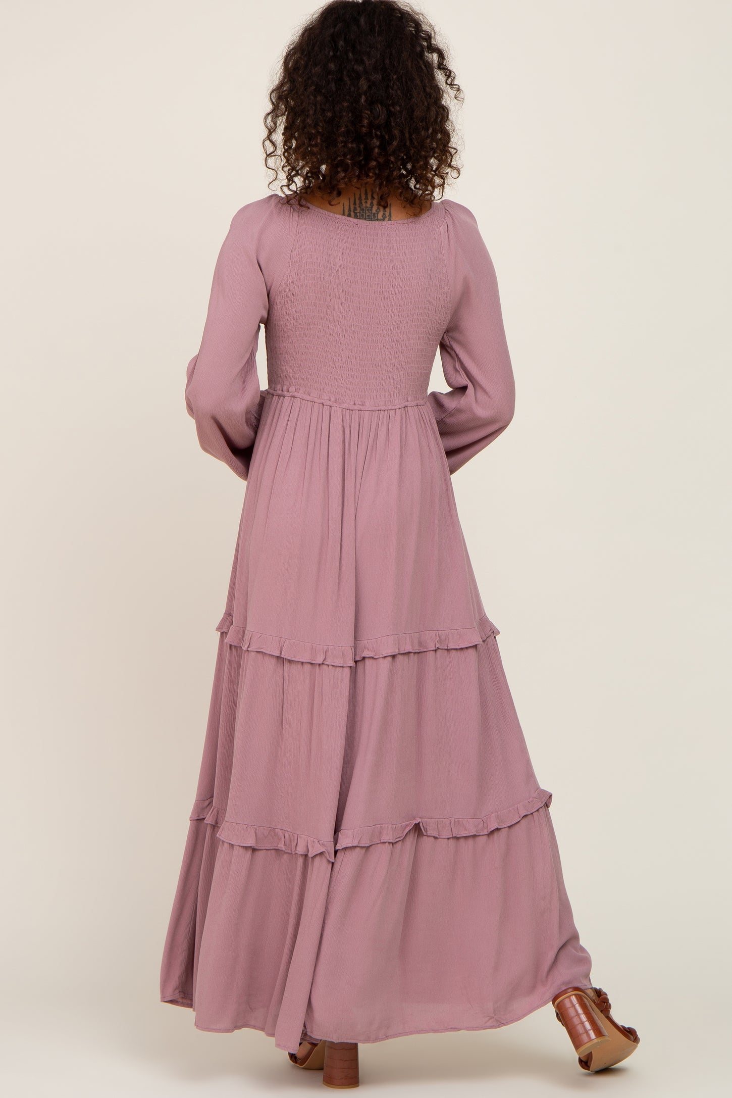 Mauve Smocked Tiered Midi Dress