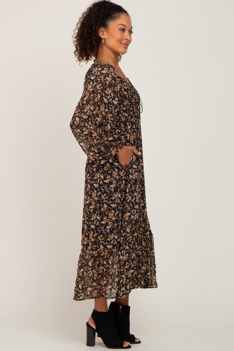 Black Floral Chiffon Ruffle Maxi Dress – PinkBlush