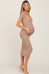 Mocha Ribbed Maternity Midi Dress