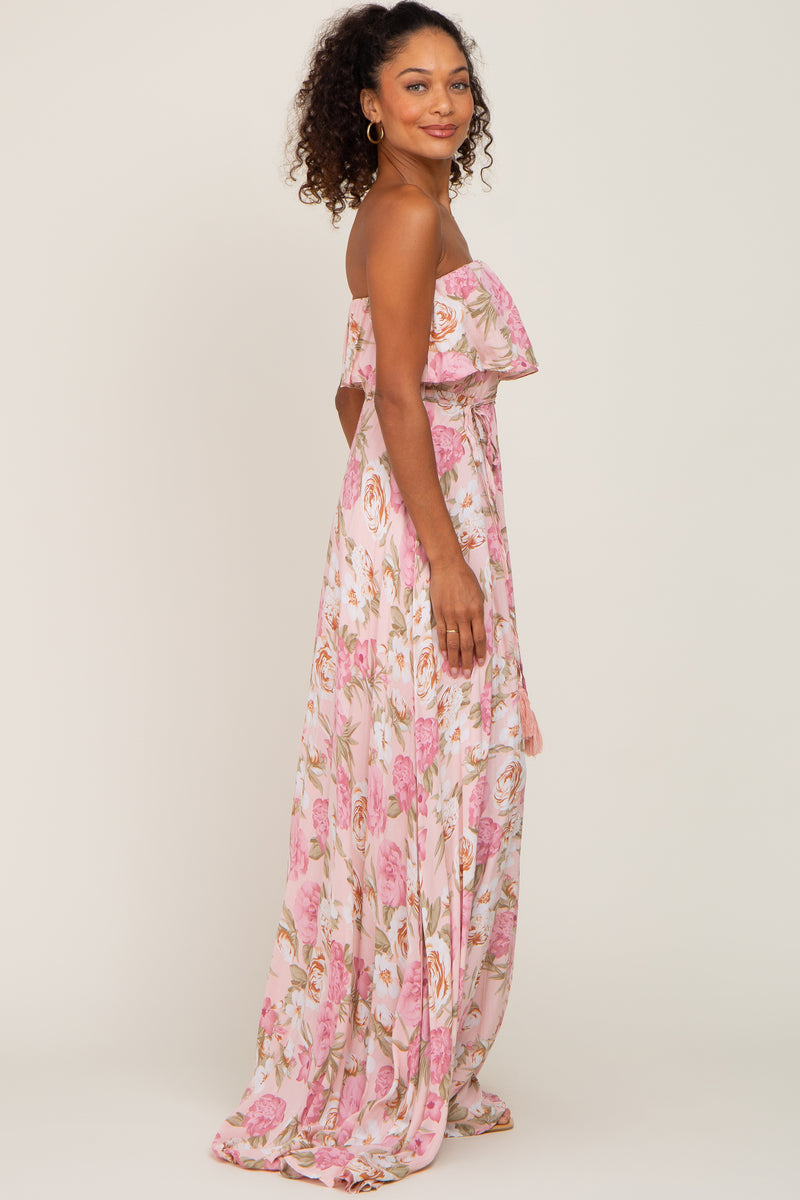 Light Pink Floral Strapless Ruffle Front Maxi Dress – PinkBlush
