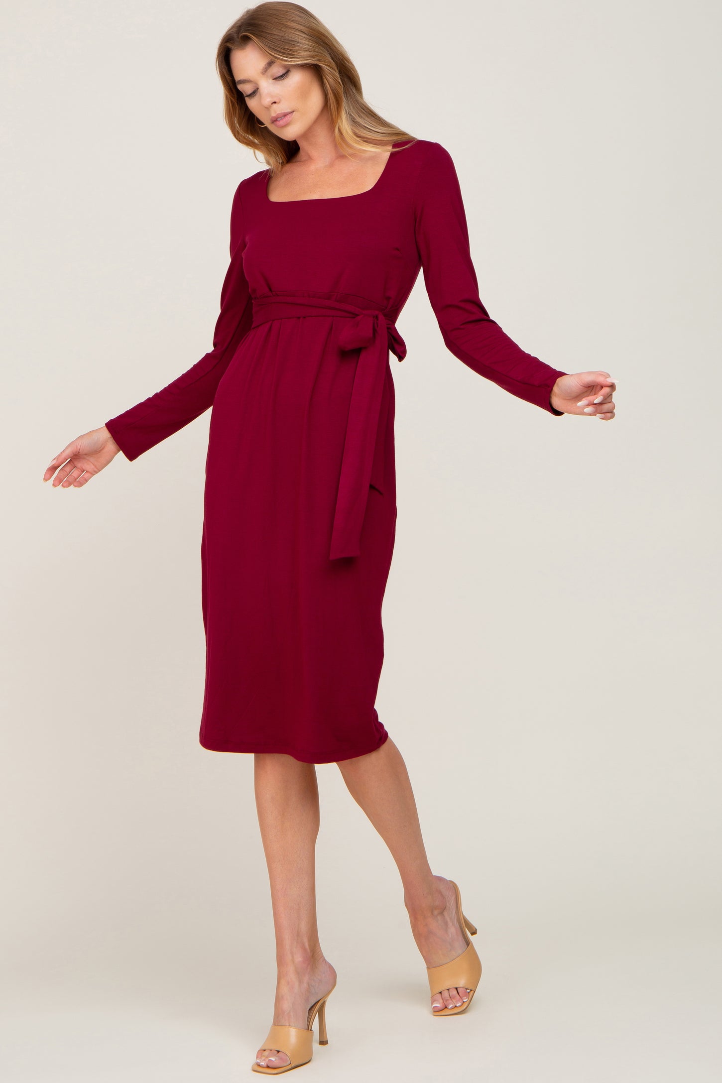 Pinkblush Burgundy Basic Square Neck Maternity Midi Dress Large Pinkblush Burgundy Basic Square Neck Maternity Midi Dress Large