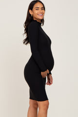 Black Ribbed Mock Neck Maternity Dress