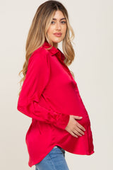 Red Satin Button Down Long Sleeve Maternity Top