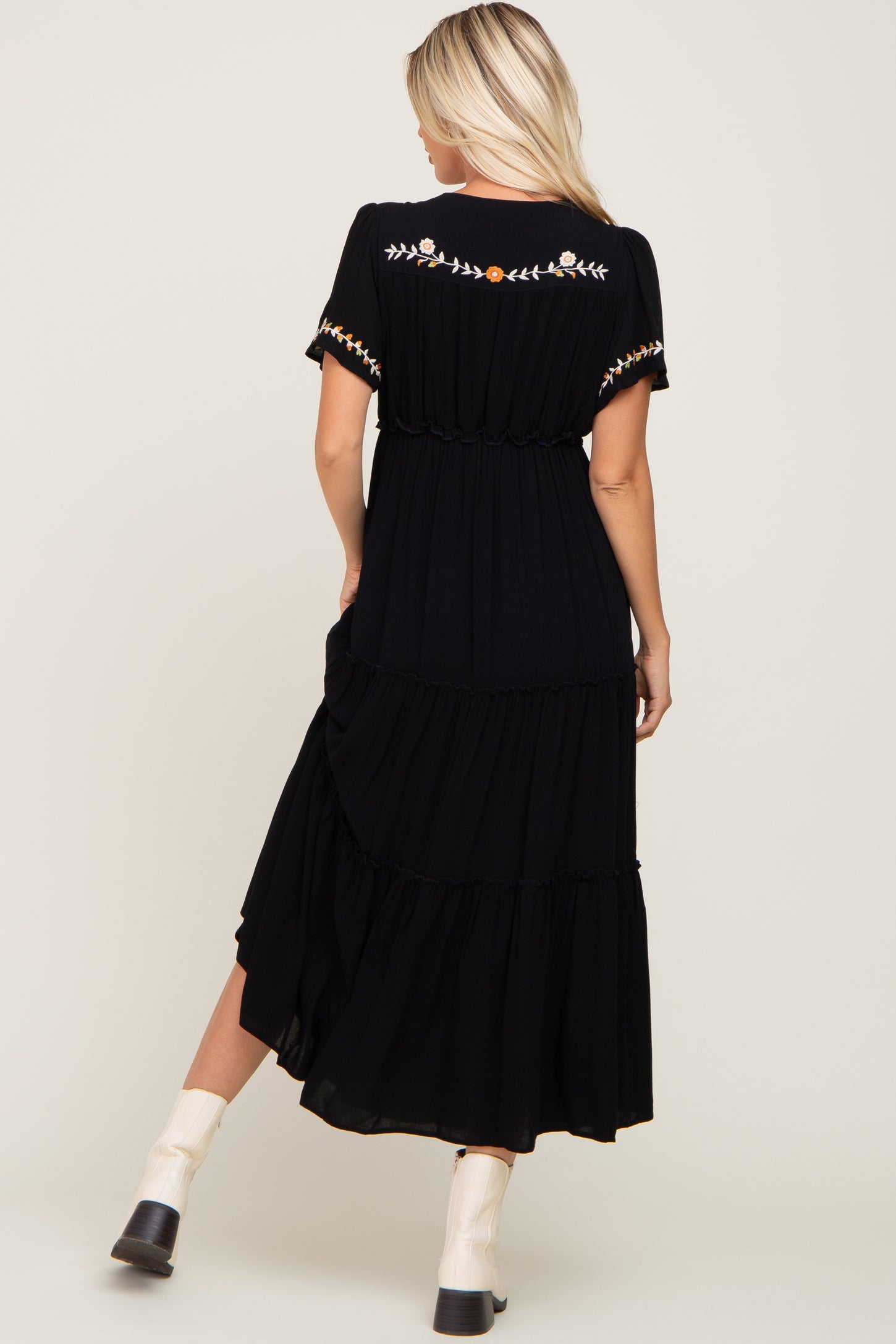 Black Embroidered Tiered Maxi Dress PinkBlush
