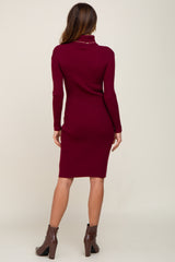 Burgundy Rib Knit Turtleneck Sweater Dress
