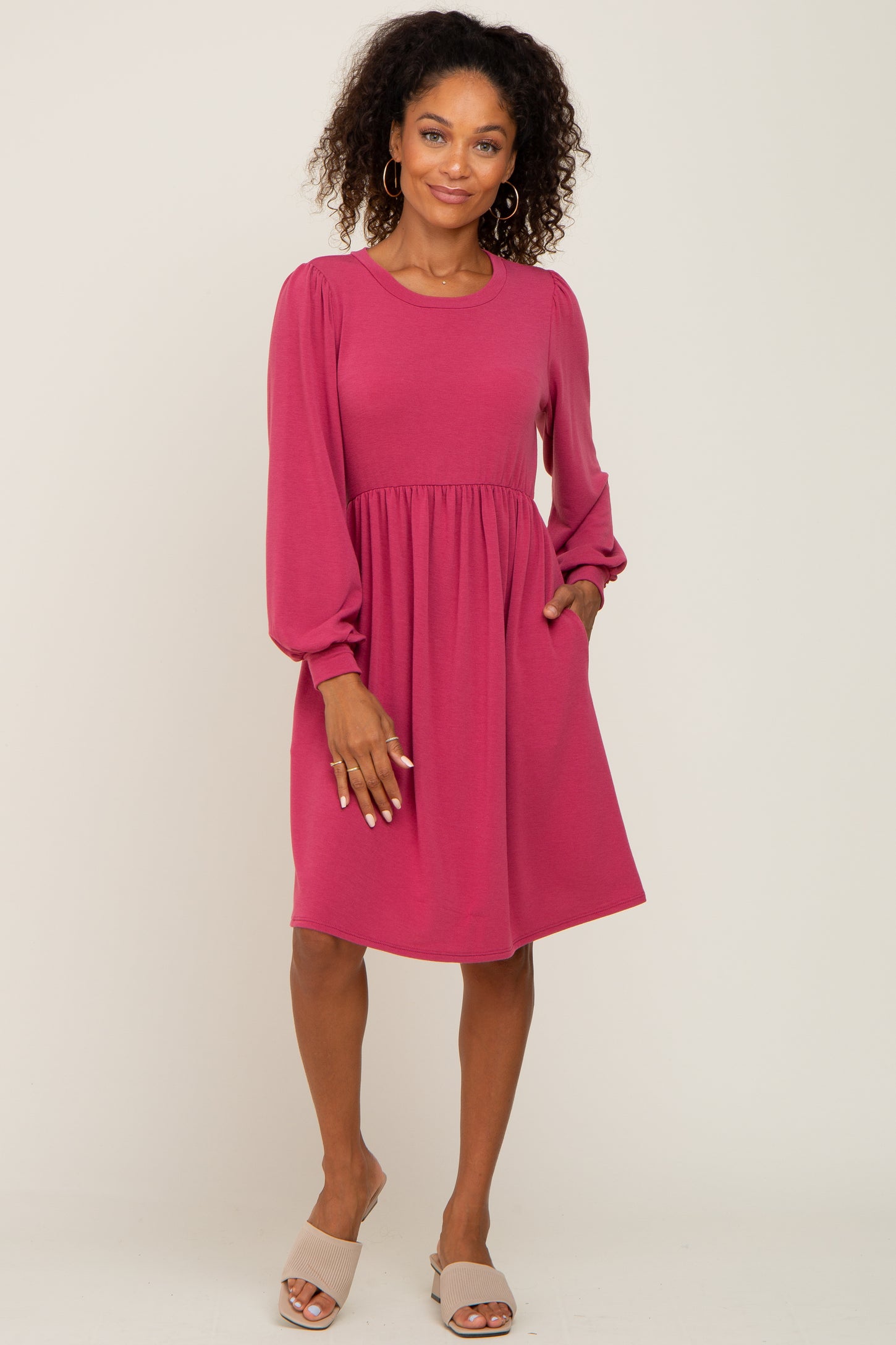 magenta dress long sleeve Magenta Bridesmaid Dresses Long Sleeves Modest Formal Dress Plus Size
