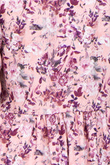 Pink Floral Ruffle Mock Neck Maternity Dress