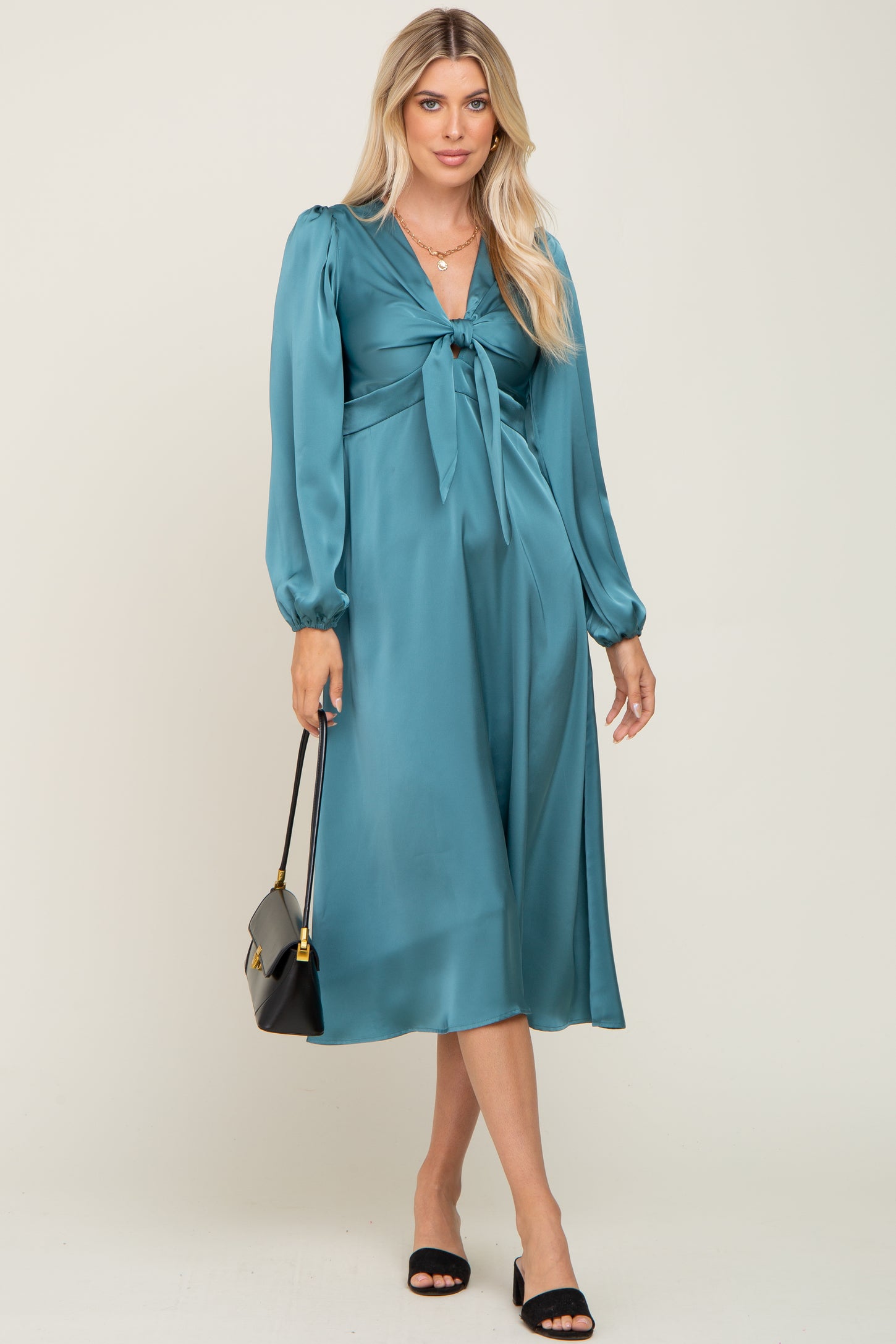 satin tie midi dress Navy Satin Tie-back Camisole Midi Dress Medium