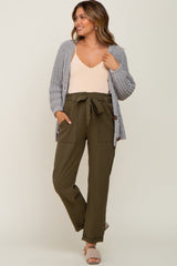 Olive Paper Bag Waist Cropped Maternity Pants