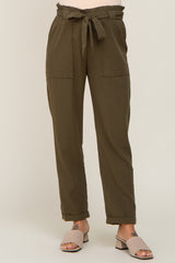 Olive Paper Bag Waist Cropped Maternity Pants