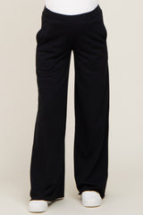 Black Wide Leg Fray Hem Maternity Sweatpants