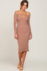 Taupe Off Shoulder Front Cutout Maternity Dress