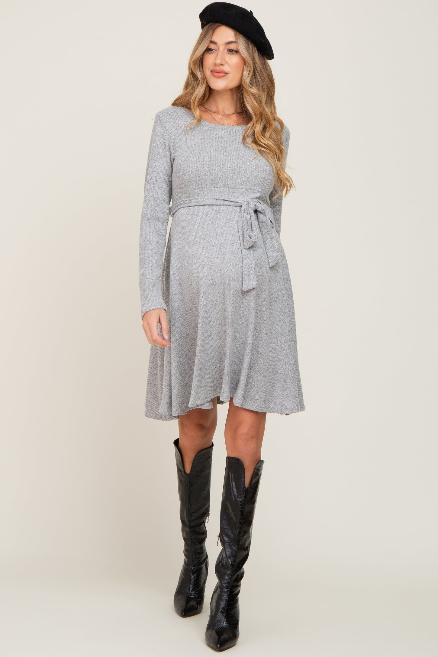Textured Knit Maternity Dress in Grey by Ripe Maternity