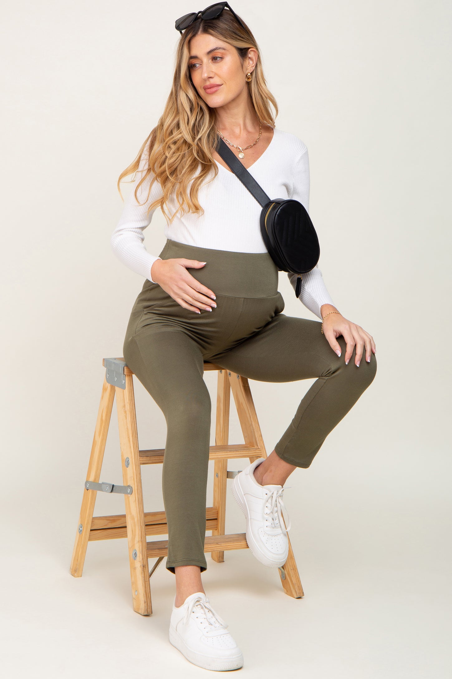 Olive High Waisted Knit Maternity Pants PinkBlush