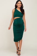Forest Green Ruched Cutout One Shoulder Maternity Dress