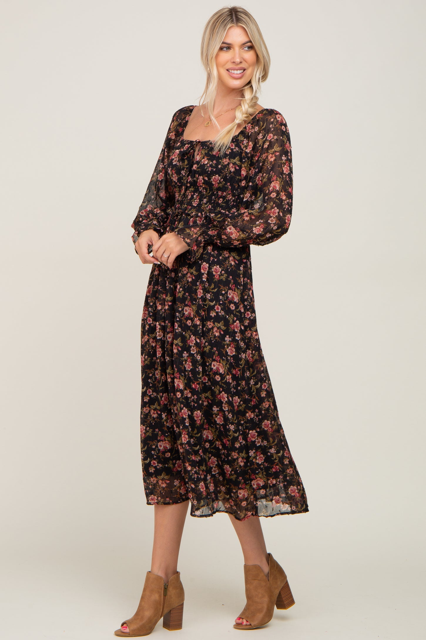 printed chiffon midi dress Women's Bohemian Purple Floral Chiffon Midi Dress