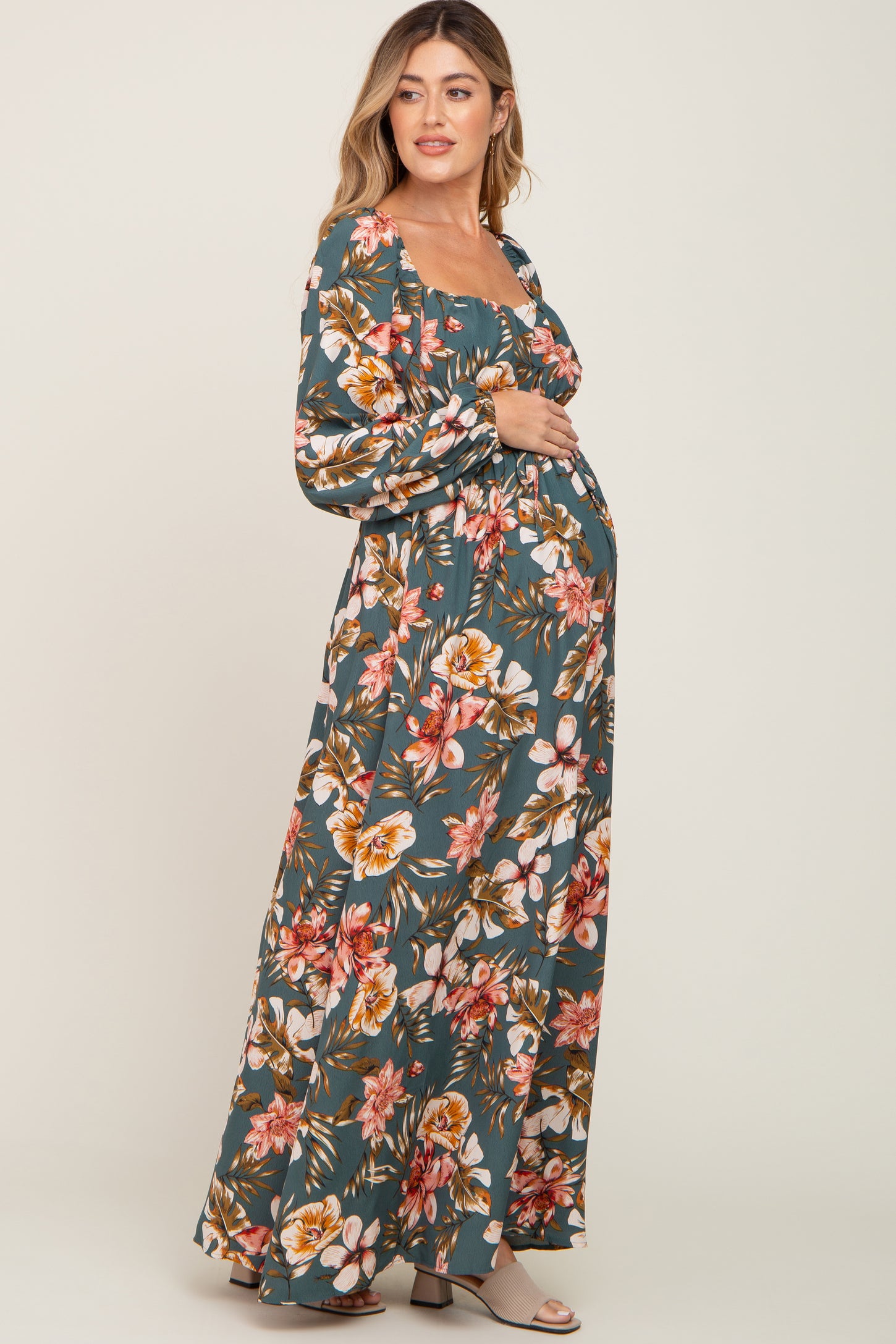 Teal Tropical Floral Maternity Maxi Dress– PinkBlush
