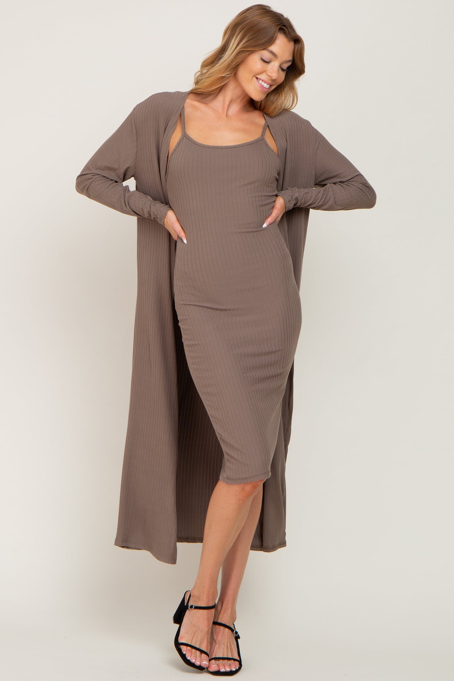 Taupe Ribbed Cardigan 2 Piece Set