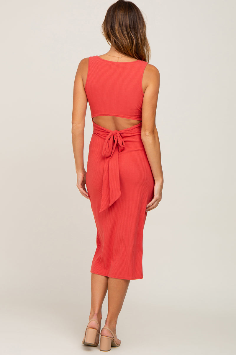 Coral Ribbed Back Cutout Midi Dress – PinkBlush