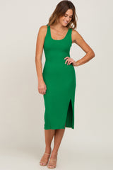 Green Ribbed Back Cutout Midi Dress