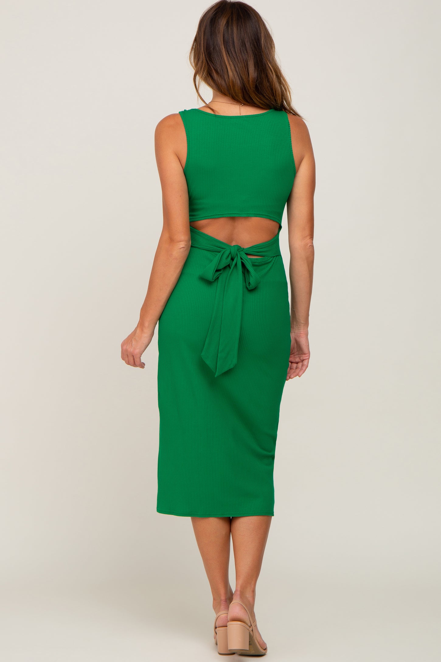 Green Ribbed Back Cutout Midi Dress PinkBlush Green Ribbed Back Cutout Midi Dress PinkBlush