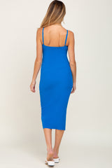 Royal Blue Ribbed Sleeveless Fitted Maternity Dress