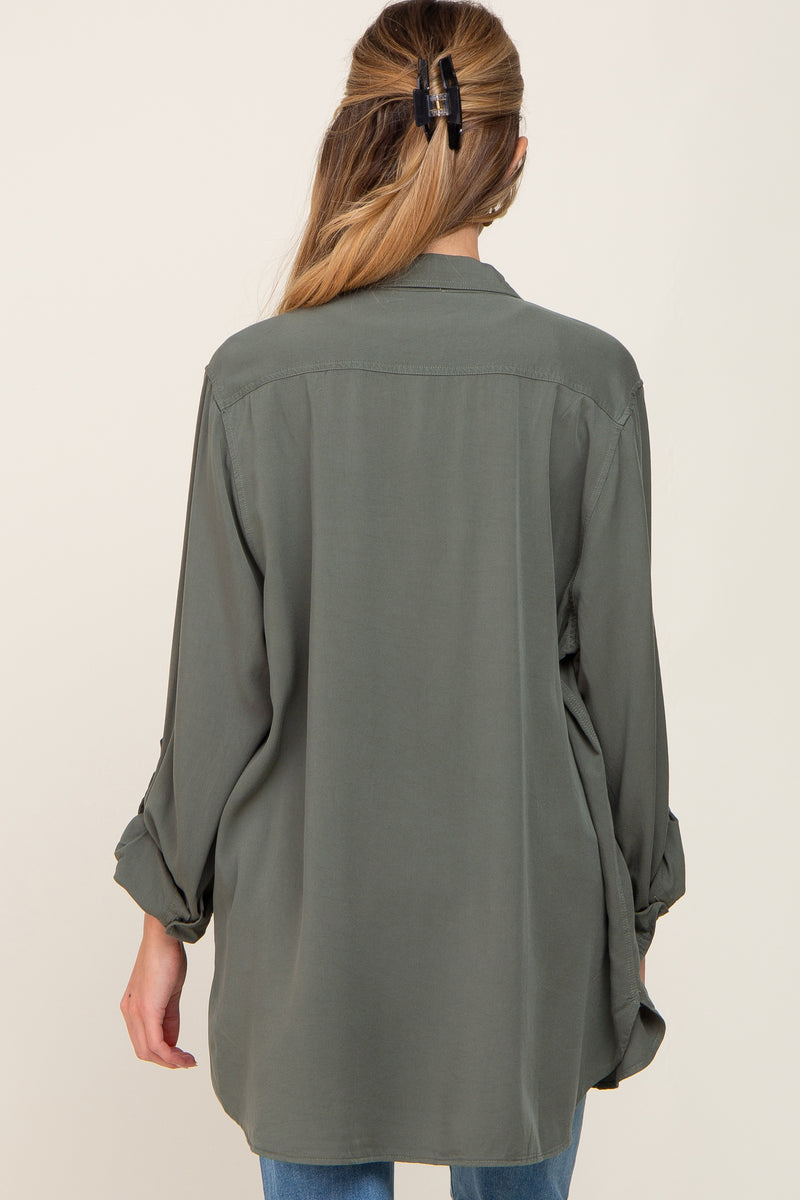 Olive Oversized Maternity Button Down Blouse– PinkBlush