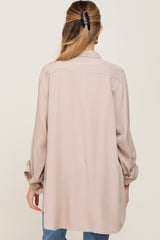 Beige Oversized Maternity Button Down Blouse