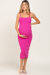 Fuchsia Ribbed Sleeveless Fitted Maternity Dress