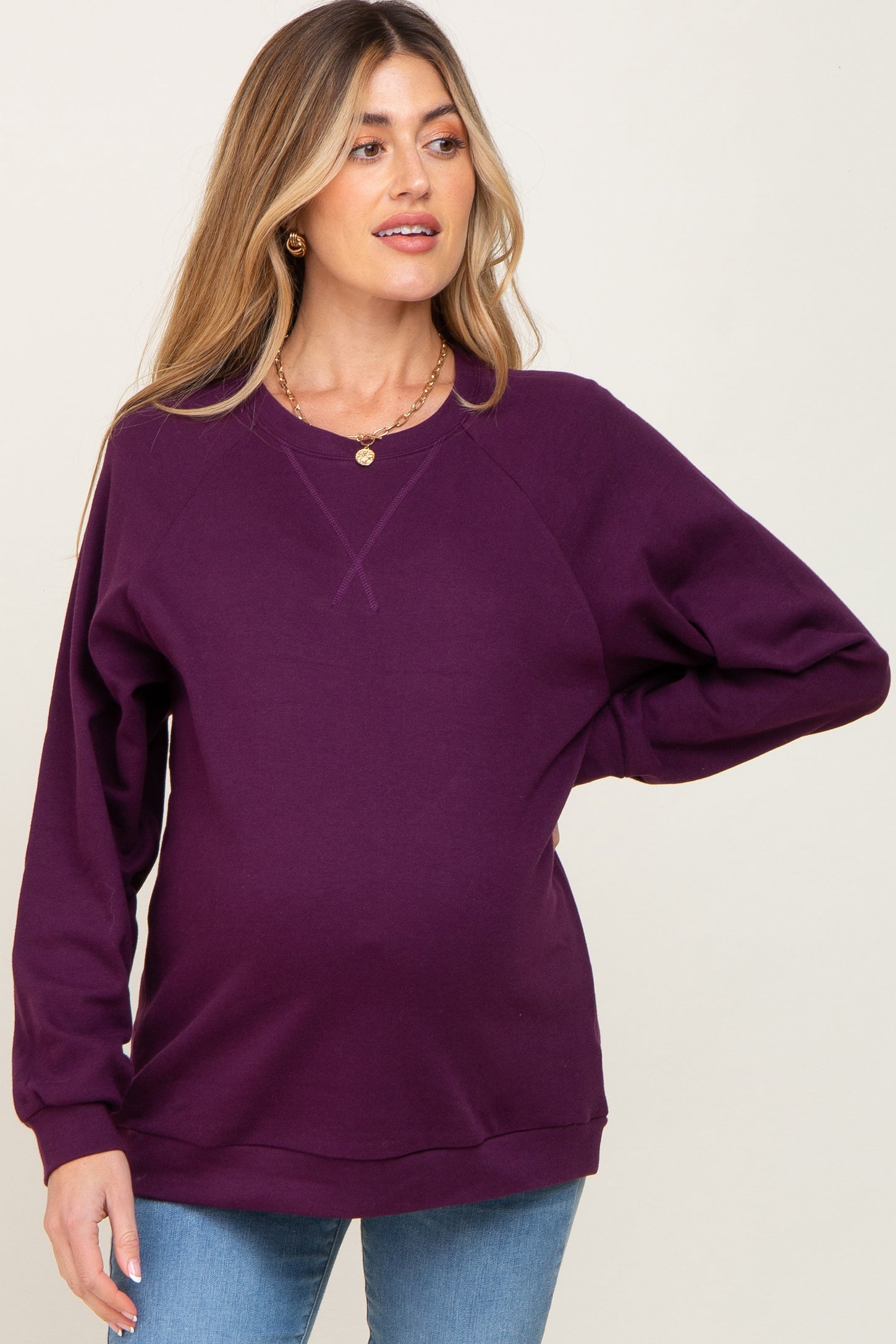 Plum Long Sleeve Maternity Top PinkBlush